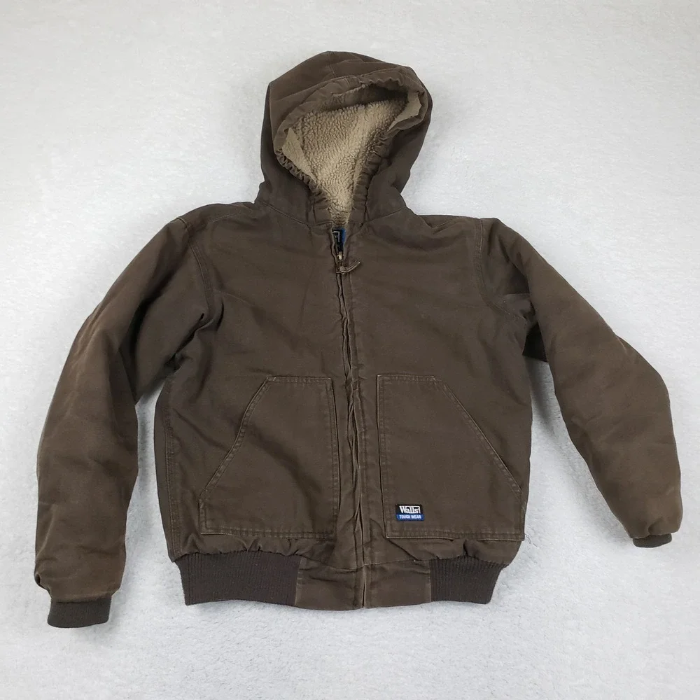 Walls Tough Wear Youth L 12-14 Brown Sherpa Lined Hooded Duck Canvas Work Jacket